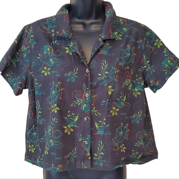 Jeff Granito Tops - Women's Jeff Granito tiki deep dive print Hawaiian shirt L
